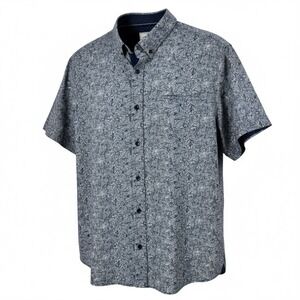 7Diamonds Mens Short Sleeve Button Up Shirt Blue Floral Print 4 Way Stretch Sz L